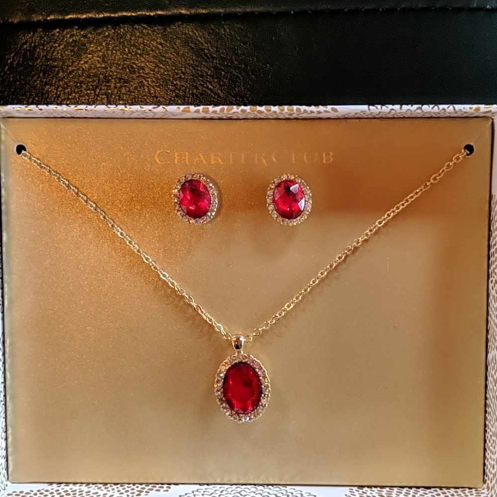 Ruby color necklace and earrings